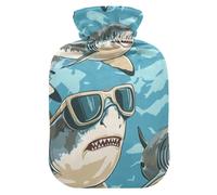 Animals with Glasses Sharks Chasing hot Water Bottle with Soft Cover, 2L hot Water Bags for Tummy Warmer, Hot and Cold Therapies, Bolsa para cólicos menstruales