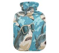 Animals with Glasses Sharks Chasing hot Waterbottle with Soft Cover, 1L Warm Compress for Arthritis, Arthritis