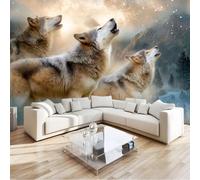 Animals Wolves Wild Starlight Jungle Wall Mural 250 x 175 cm Graphite Grey Non-Woven Photo Wallpaper, Large Wall Covering for Living Room & Bedroom, Paste the Wall