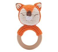 Animals Wooden Baby Rattle Toys Stuffed Crochet Rattle with Teether Ring for Newborn, Beige Bear Tyj817 (Khaki, 13x7.2cm)