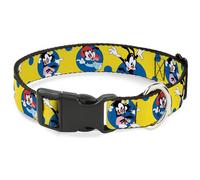 Animaniacs Pet Collar, Dog Collar Plastic Buckle, Animaniacs Yakko Wakko and Dot Poses Yellow, 13 to 17 Inches 1.5 Inch Wide