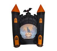ANIMAT3D 7 Ft Inflatable Haunted Castle with Built in Video Projector & Speaker, 63 Minutes of Halloween Animations & Spooky Music, Self Inflating Outdoor Halloween Yard Decoration