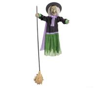 Animated 6FT Flying Witch Decoration for Outdoor Use in For Garden and Yard Spooky Halloween Prop to Enhance Festive Atmosphere (Green)