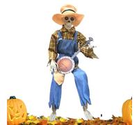 Animated Banjo Skeleton - 15.75 Inch Abs Musical Prop, 10 x 10 cm Joint Midday Geal-Resistant Foil Fire Creating Perfect for Halloween Indoor Outdoor Haunted House Yard Lawn Party Season Celebration