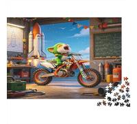 Animated Cat Riding Motorcycle 1000 Piece Jigsaw Puzzle Paper for Adults Space Rocket Workshop Puzzle Game for Family Relaxation Home Decor Gift 52x38cm/1000pcs