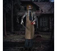 HOMCOM 5.5ft Life Size Halloween Animatronic Standing Chainsaw Killer, with Light Up Eyes, Sound Activated Moving Body, Scary Halloween Decorations, Battery Operated, Indoor Party Props