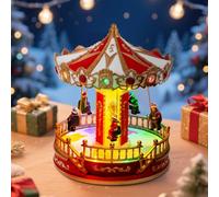 Animated Christmas Carousel with Musical LED-Light - Battery Operated Holiday Tabletop Decoration, Collectible Figurine Merry-Go-Round for Indoor Village Display (Christmas Carousel Sky Swing)