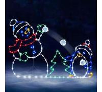Animated Christmas Lights Snowball Fight Frame Decor Glowing Snowman