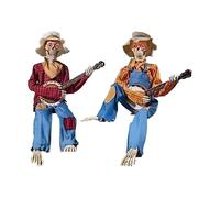 Animated Dueling Banjo Skeletons | 2 Pieces Funny Halloween Animated Banjo Skeleton Ornament | Spooky Banjos Playing Skeletons with Light Up Eyes | Country Musicians Guitarist for Parties Supplies
