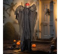 HOMCOM 6ft 3in Winged Grim Reaper with Glowing Eyes Halloween Decoration, Black