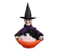 Animated Halloween Candy Bowl Dish - Screaming Witch Candy Holder | Light Up Candy Bowl with Movable Top for Haunted House | Halloween Party Decorations | Screaming Candy Bowls