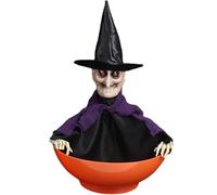 Animated Halloween Candy Bowl Horrible Halloween Candy Dish Animated Skull Holder with Light Up Eyes, Moving Head ＆ Spooky Music for Haunted House Decor