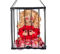 Animated Halloween Decoration,Halloween Prop with Motion Sensor & Sound Sound,Scary Cage Prisoner, Hanging Light Up Eyes Decorations (C) Tyj880 (Red, 28x23.3cm)