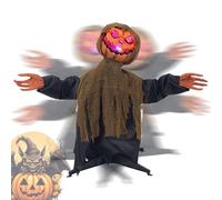 Animated Halloween Decorations, Lighted Ghost Pumpkin Display, Swinging Sound Prop, Spooky Outdoor Ornament, Scary Motion Decor for Garden Backyard Front Patio Porch Events, 17.72x11.81 inches