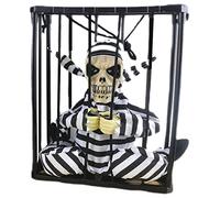 Animated Halloween Decorations, Screaming Skeleton Prisoner in Cage, Scary Halloween Party Props - Indoor Home Decoration Hanging Skeleton Props for Halloween Vampire Witch Party A-r