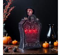 Animated Halloween Tombstone Decoration,Lighted Gravestone with Creepy Voice Spooky Skull Head, Light Up Eyes,Sensor Activated Animated Scary Prop for Haunted House, Yard,Halloween Party Decor