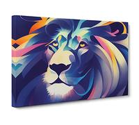 Animated Lion Canvas Print | Gallery Wrapped 30mm Frame Wall Art | 30x20 inches | Ready to Hang | Abstract Animals Picture | Living Room Bedroom Lounge Office