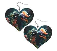 Animated Mermaid Kissing Fish Prints Leather Heart earrings Pendant Stylish and light Lightweight Dangle for Women Girls, One Size, Leather, No Gemstone