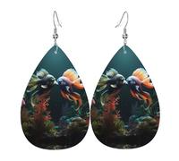 Animated Mermaid Kissing Fish Prints Leather Teardrop earrings Pendant Stylish and light Lightweight Dangle for Women Girls, One Size, Leather, No Gemstone