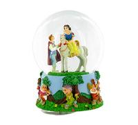 Animated music box/musical snow globe/musical snowdome made of glass and polystone with Snow White, Prince Charming, dwarves, glitter and 18-note wind up musical mechanism - Eine kleine Nachtmusik