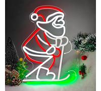 Animated Santa Claus Neon Sign for Wall Decor Led Christmas Neon Signs Santa Skiing Neon Light with Ski Ploe Dimmable Xmas Light Up Signs for Christmas Decorations Window Bedroom Home Party Gift