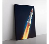 Animated Spaceship Rocket Canvas Wall Art Print Ready to Hang, Framed Picture for Living Room Bedroom Home Office Décor, 60x40 cm (24x16 Inch)