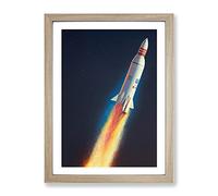Animated Spaceship Rocket Framed Print | A2 Oak Framed Wall Art | Ready to Hang | Modern Nature Picture | Living Room Bedroom Lounge Office