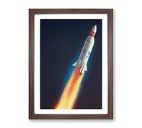Animated Spaceship Rocket Framed Print | A4 Walnut Framed Wall Art | Ready to Hang | Modern Nature Picture | Living Room Bedroom Lounge Office