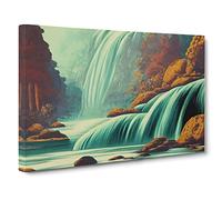 Animated Waterfall Canvas Print | Gallery Wrapped 30mm Frame Wall Art | 30x20 inches | Ready to Hang | Contemporary Landscape Picture | Living Room Bedroom Lounge Office