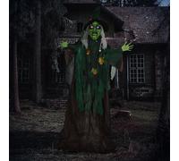 HOMCOM 6ft Outdoor Halloween Decoration Witch, Standing Witch Prop Life Size with Sound and Motion Activated, Light Up Eyes Magical Heart, Talking Sound, Posable Arms, Moving Head