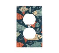 Animation Style Fish Outlet Cover, American Standard Wall Plate with Screws - Heat & Impact Resistant Stainless Steel, 1-Gang Duplex Socket Cover for Home Decor