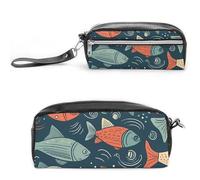 Animation Style Fish Pencil Case Large Capacity Leather Pencil Pouch with Zipper, Portable Small Makeup Bag, Office Supplies Organizer for Women Men