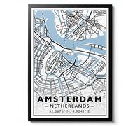 Animato Amsterdam Print, City Map Poster, Modern Travel Wall Art, Tourism Home Decor Gift Idea, Archival Matte, A5 (Framed) - 21x14.8cm
