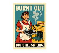 Animato Burnt Out, But Stil Smiling Poster, Vintage Retro Funny Print, Kitchen Wall Art, A3 (Print Only) - 42x29.7cm