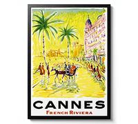 Animato Cannes, French Riviera Print, France Travel Poster, Vintage Postcard Wall Art, Retro tourism Home Decor Gift Idea, Archival Matte, A2 (Framed) - 59.4x42cm