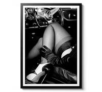 Animato Driving Classic in High Heels Photographic Art Print, Modern Portrait Poster, Fashion Wall Art, Erotic Decor, Black & White Woman Print, Archival Matte, A5 (Print Only) - 21x14.8cm