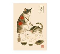 Animato Earning His Stripes Poster, Vintage Japanese Woodblock Cat Poster, Ukiyo-E Tattoo Wall Art, A4 (Print Only) - 29.7x21cm