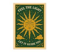 Animato Feel The Light, Green Poster, Boho Vintage Spiritual Illustration Print, Meditation Wall Art, A3 (Print Only) - 42x29.7cm