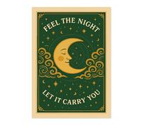 Animato Feel The Night, Green Poster, Boho Vintage Spiritual Illustration Print, Meditation Wall Art, A5 (Print Only) - 21x14.8cm