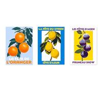 Animato Fruit Market Exhibition Poster Set, Retro Flower Market Prints, Botanical Travel Wall Art, A2 (Print Only) - 59.4x42cm