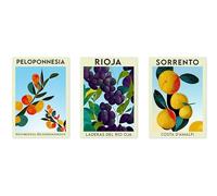 Animato Fruit Market Poster Set, Retro Flower Market Prints, Botanical Travel Wall Art, A2 (Print Only) - 59.4x42cm