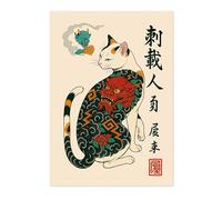 Animato Ghosts & Spirits Poster, Vintage Japanese Woodblock Cat Poster, Ukiyo-E Tattoo Wall Art, A4 (Print Only) - 29.7x21cm