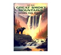 Animato Great Smoky Mountains, Montana National Park Posters, Modern Nature Mountain Hikers Campers Living Room Decor Print, Archival Matte, A4 (Print Only) - 29.7x21cm