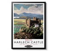 Animato Harlech Castle, Wales Print, Welsh Railways Travel Poster, Vintage Illustration Wall Art, British Railways Collection Decor, Gift, Archival Matte, A3 (Print Only) - 42x29.7cm