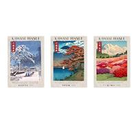 Animato Hasui Woodblock Exhibition Poster Set, Japanese Exhibition Prints, Vintage Woodblock Wall Art Décor, A3 (Print Only) - 42x29.7cm