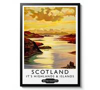 Animato Highlands Print, Scotland Travel Poster, Vintage UK Railway Wall Art, Retro tourism Postcard Home Decor Gift Idea, Archival Matte, A1 (Framed) - 84.1x59.4cm