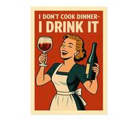 Animato I Don'T Cook Dinner Poster, Vintage Retro Funny Print, Kitchen Wall Art, A4 (Print Only) - 29.7x21cm
