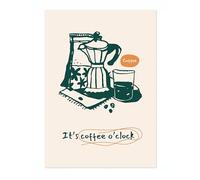 Animato It'S Coffee O'Clock Kitchen Poster, Cooking Baking Quotes Prints, Kitchen Line Food Illustration Wall Art, Funny Humour Quotes Home Decor, Archival Matte, A2 (Print Only) - 59.4x42cm