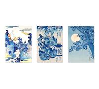 Animato Japanese Blue Poster Set, Japanese Woodblock Prints, Vintage Ukiyo-E Wall Art Décor, A4 (Print Only) - 29.7x21cm