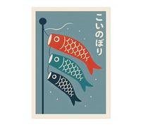 Animato Koinobori Poster, Retro Japanese Matchbox Artwork, Vintage Wall Art Print, A4 (Print Only) - 29.7x21cm